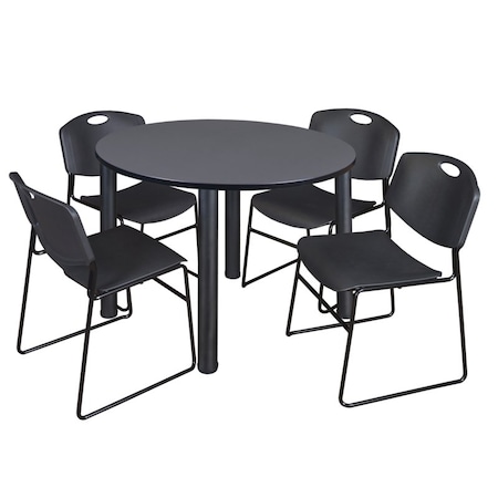 Regency Kee Round Table & Chair Set, Wood, Metal, Polypropylene Top, Grey TB48RNDGYBPBK44BK